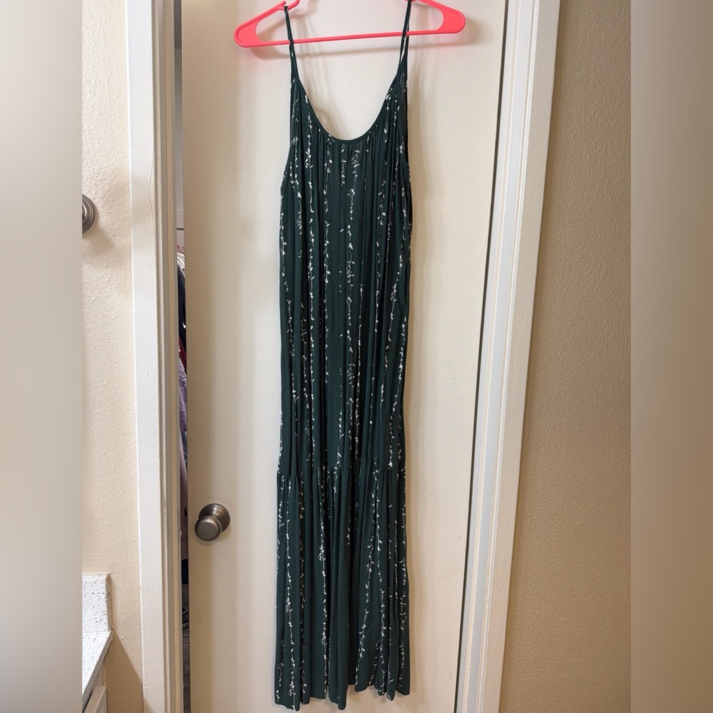 Final Touch Dark Green Maxi Dress with White Floral Print